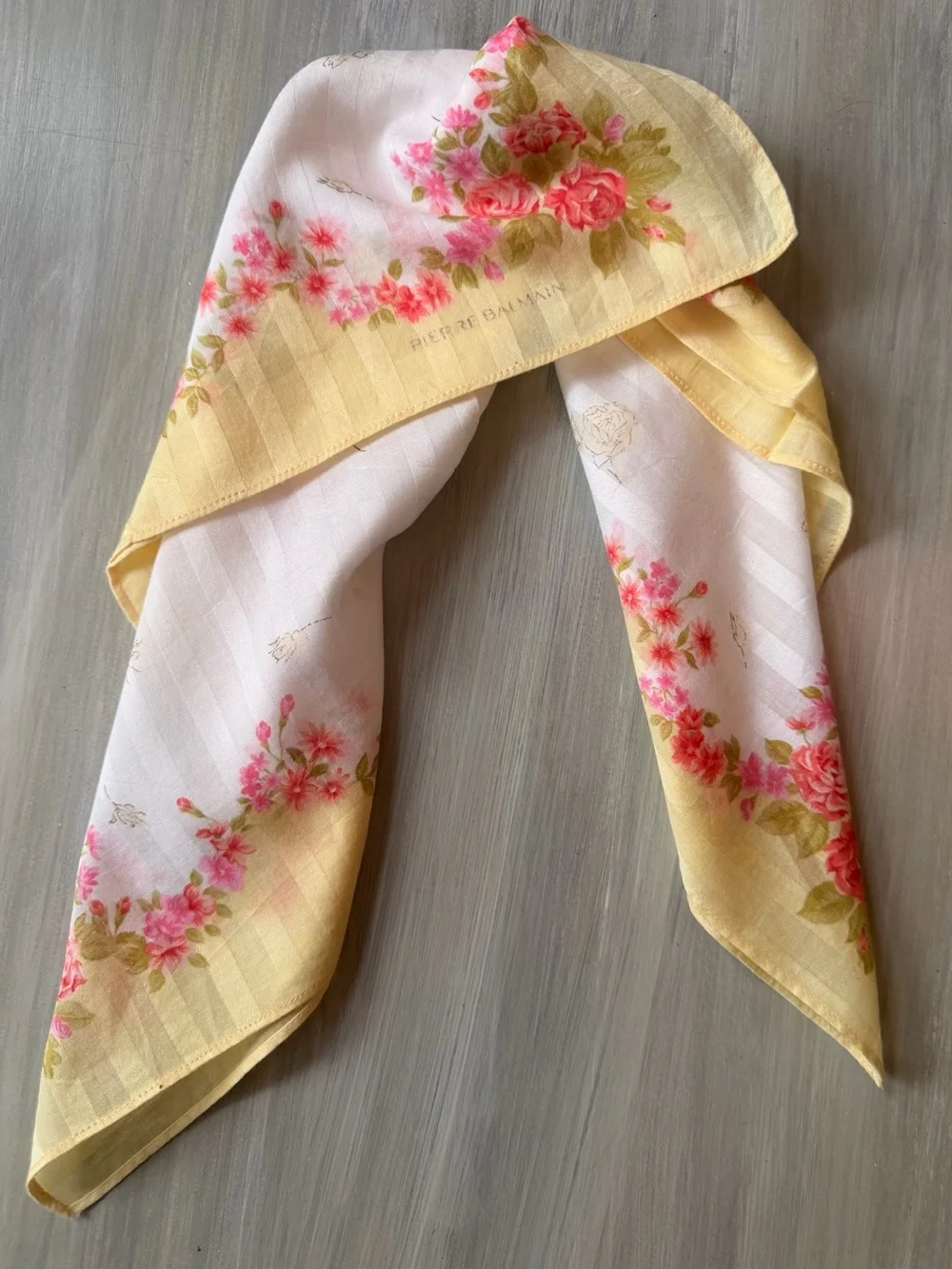 Pierre Balmain Paris French Luxury Vibrant Floral White & Yellow Scarf Bandana